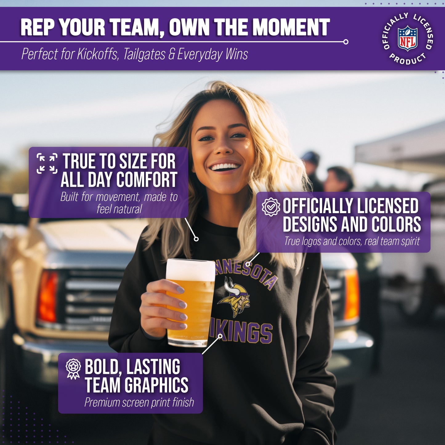 Minnesota Vikings NFL Gameday Adult Crewneck Sweatshirt - Black