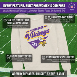 Minnesota Vikings NFL Womens Vintage Charm Slouchy Crewneck - Birch