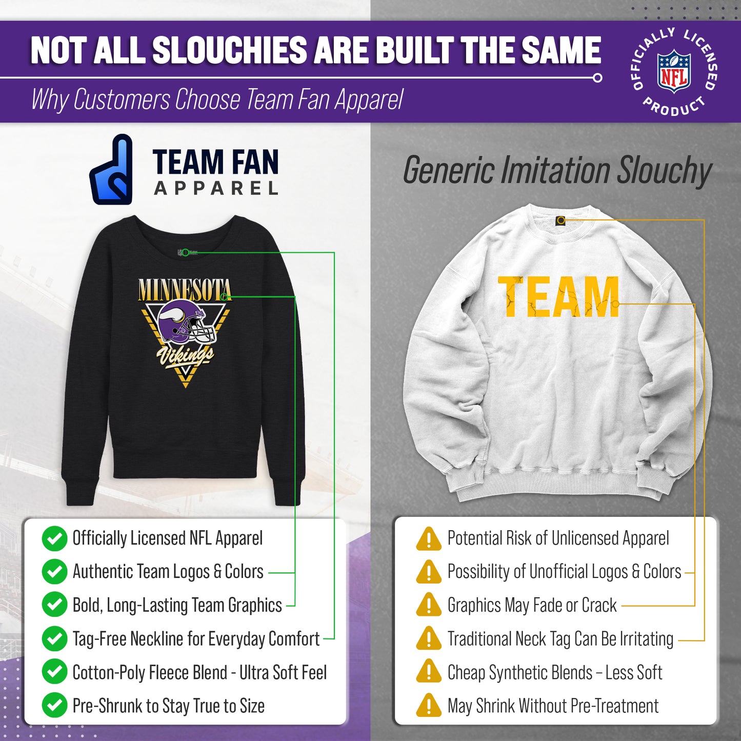 Minnesota Vikings NFL Womens Retro Triangle Slouchy Crewneck - Heather Charcoal