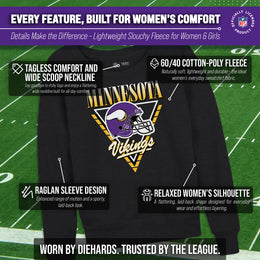 Minnesota Vikings NFL Womens Retro Triangle Slouchy Crewneck - Heather Charcoal
