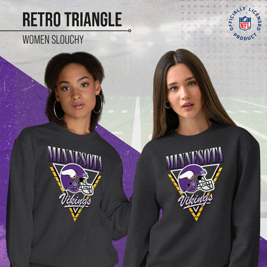 Minnesota Vikings NFL Womens Retro Triangle Slouchy Crewneck - Heather Charcoal