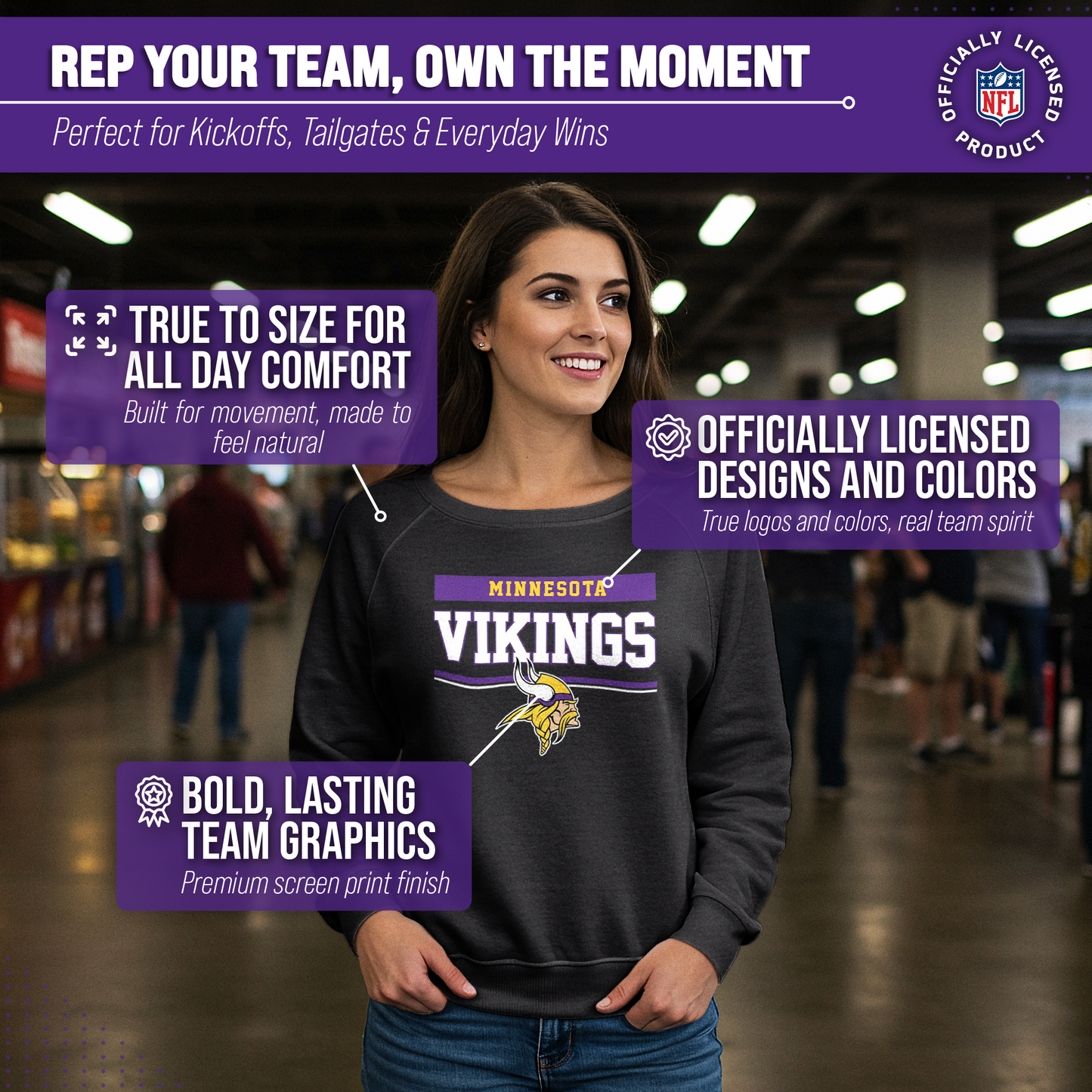 Minnesota Vikings NFL Womens Charcoal Crew Neck Football Apparel - Charcoal