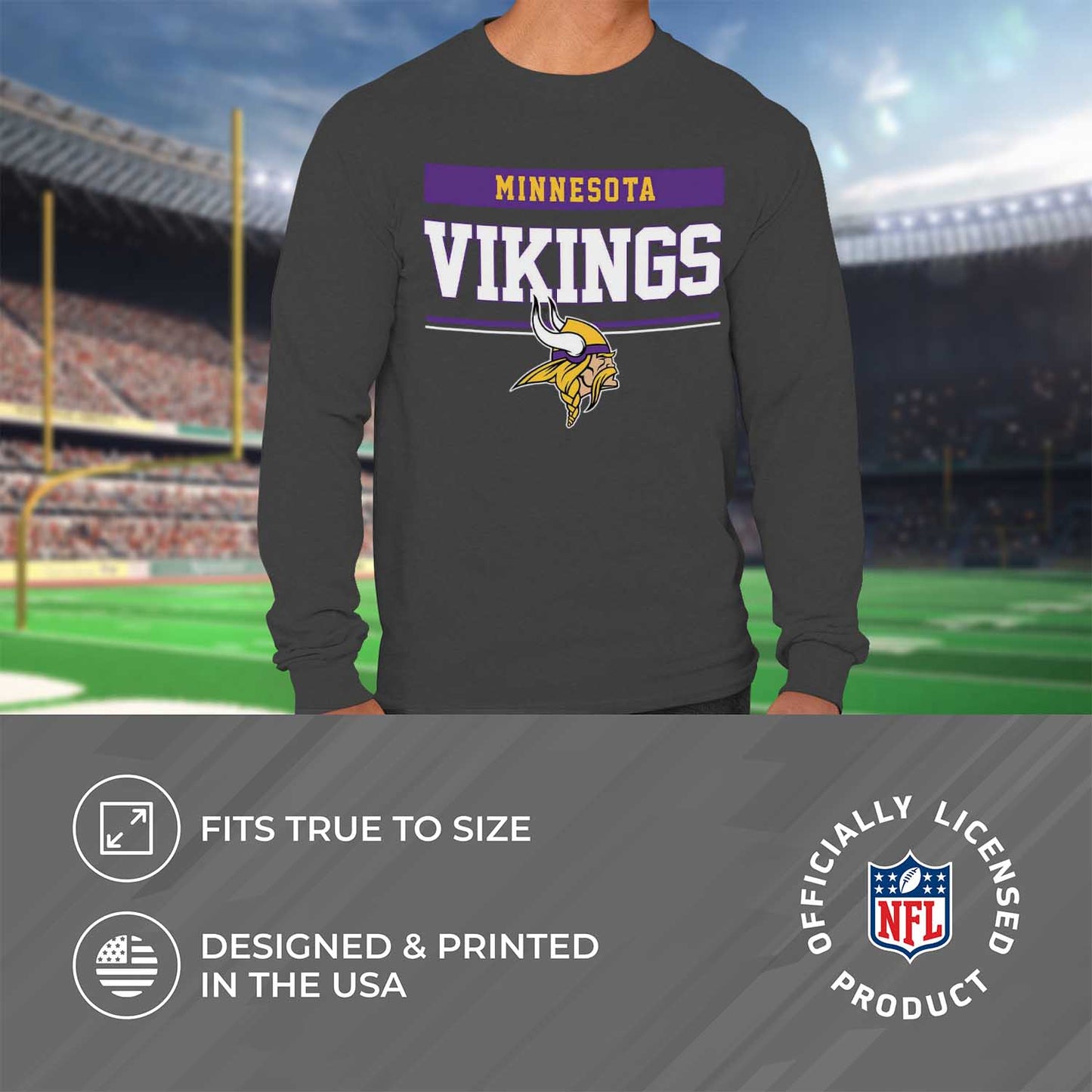 Minnesota Vikings NFL Adult Charcoal Long Sleeve T Shirt - Charcoal