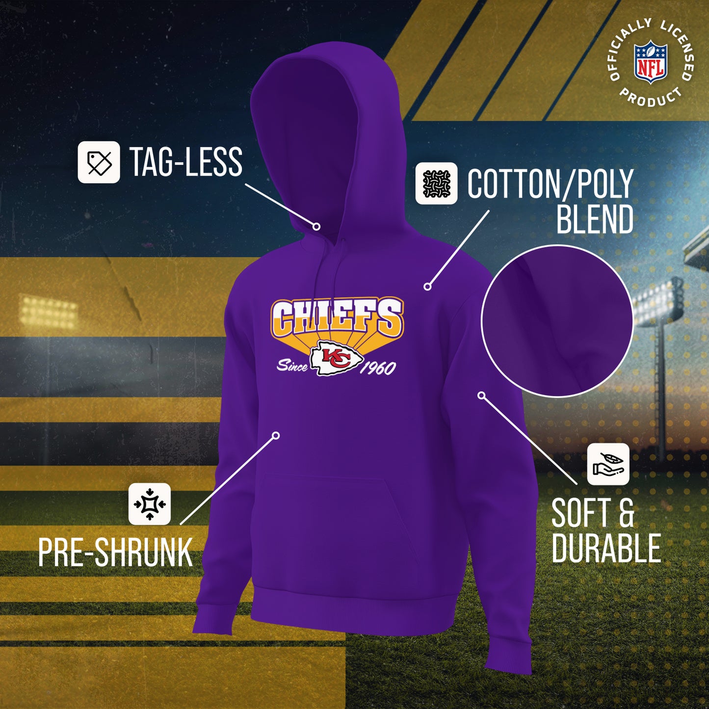 Minnesota Vikings NFL Adult Unisex Vintage Block Ultra Soft Fleece Hooded Sweatshirt - Purple