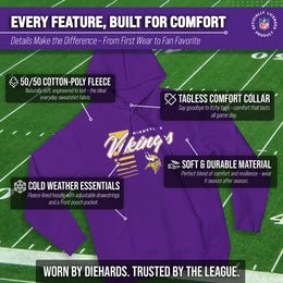 Minnesota Vikings NFL Adult Unisex Retro Script Ultra Soft Fleece Hooded Sweatshirt - Purple