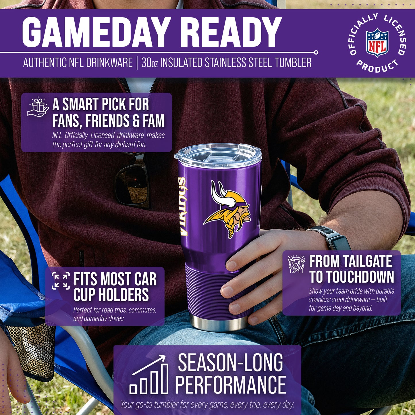 Minnesota Vikings NFL 30oz Gameday Stainless Steel Tumbler - Purple