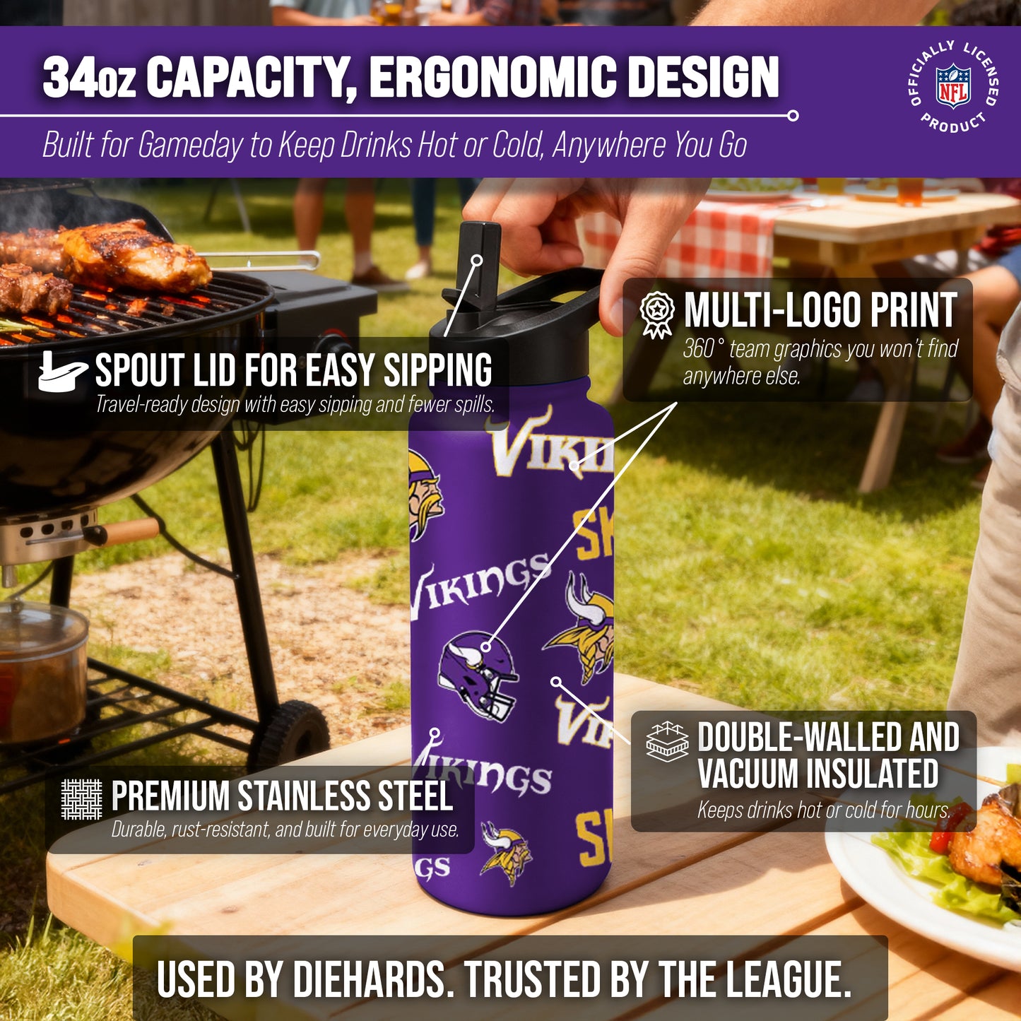 Minnesota Vikings NFL 34Oz Native Quencher Water Bottle - Purple