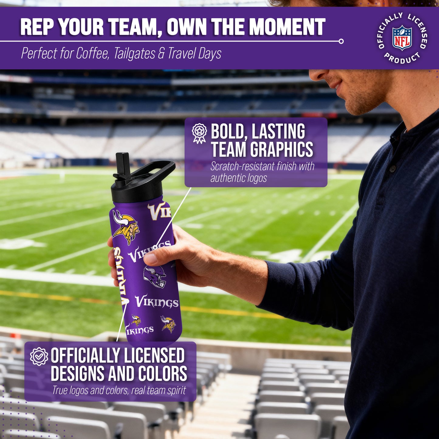 Minnesota Vikings NFL 34Oz Native Quencher Water Bottle - Purple