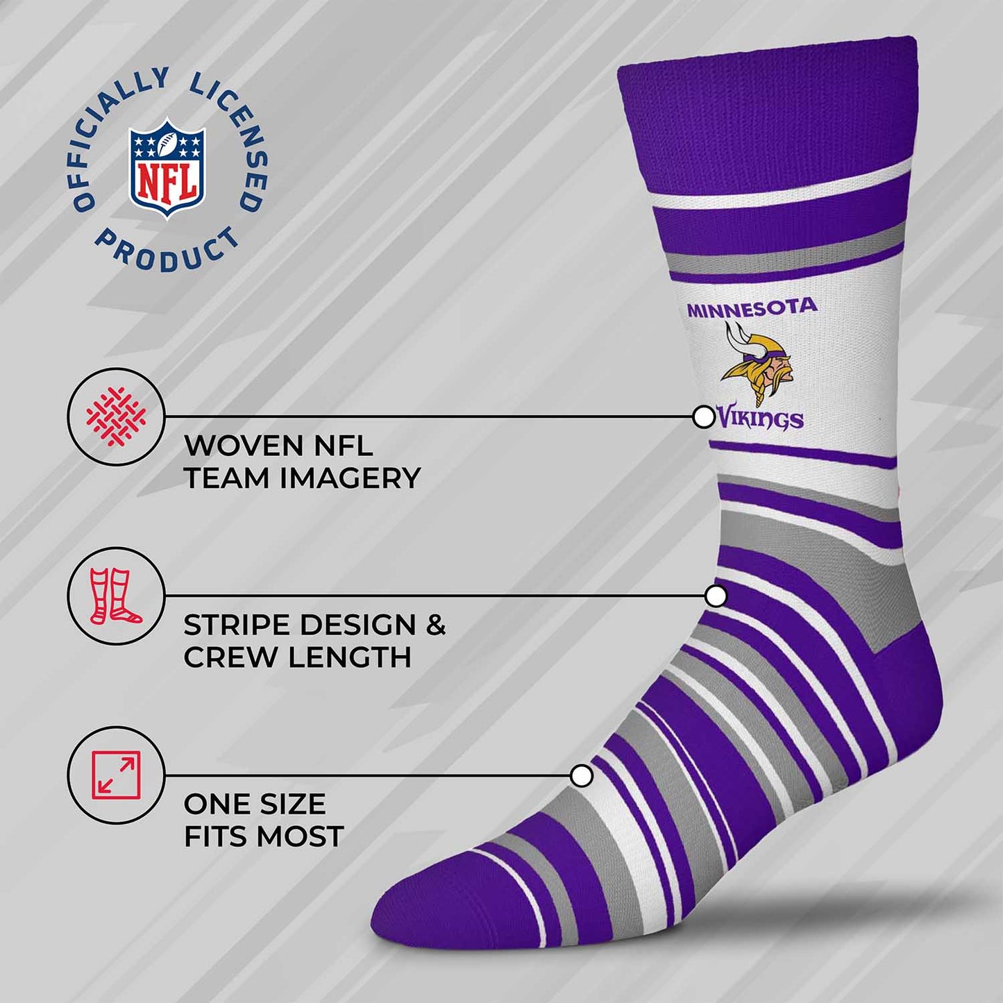 Minnesota Vikings NFL Adult Striped Dress Socks - Purple