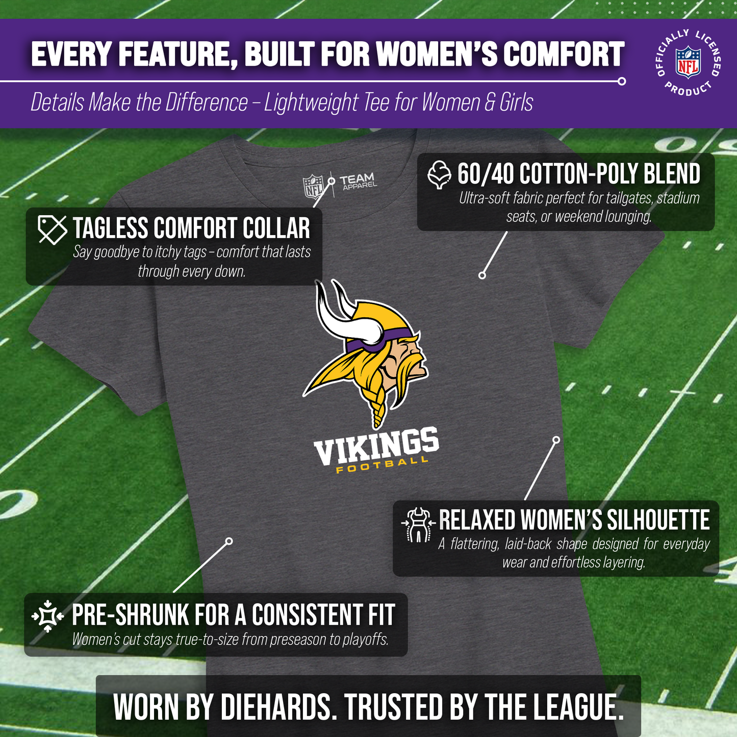 Minnesota Vikings Women's NFL Ultimate Fan Logo Short Sleeve T-Shirt - Charcoal