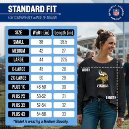 Minnesota Vikings Women's NFL Ultimate Fan Logo Slouchy Crewneck -Tagless Fleece Lightweight Pullover - Charcoal