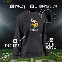Minnesota Vikings Women's NFL Ultimate Fan Logo Slouchy Crewneck -Tagless Fleece Lightweight Pullover - Charcoal