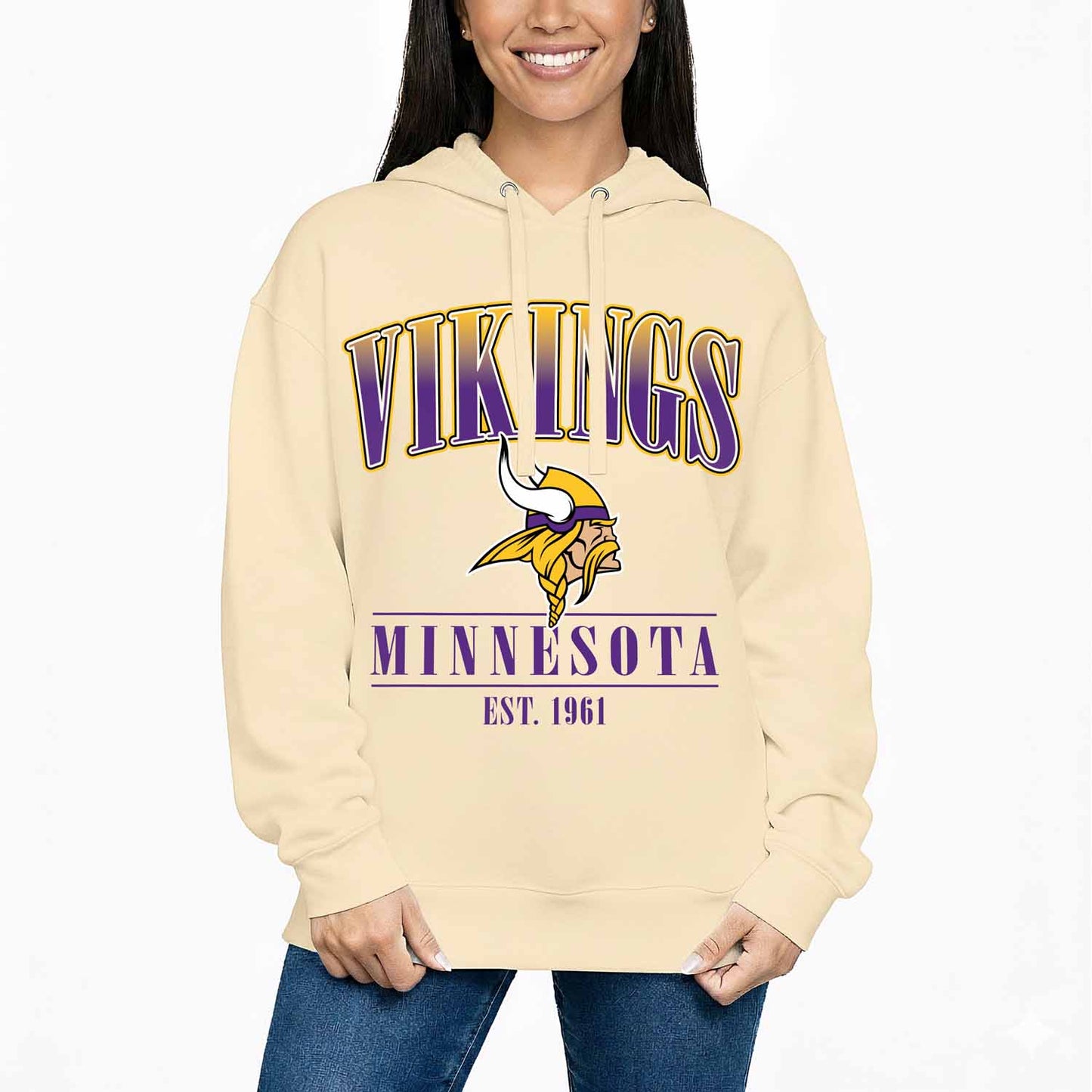 Minnesota Vikings Ladies NFL Starstruck Fleece Pullover Hooded Sweatshirt - Cream