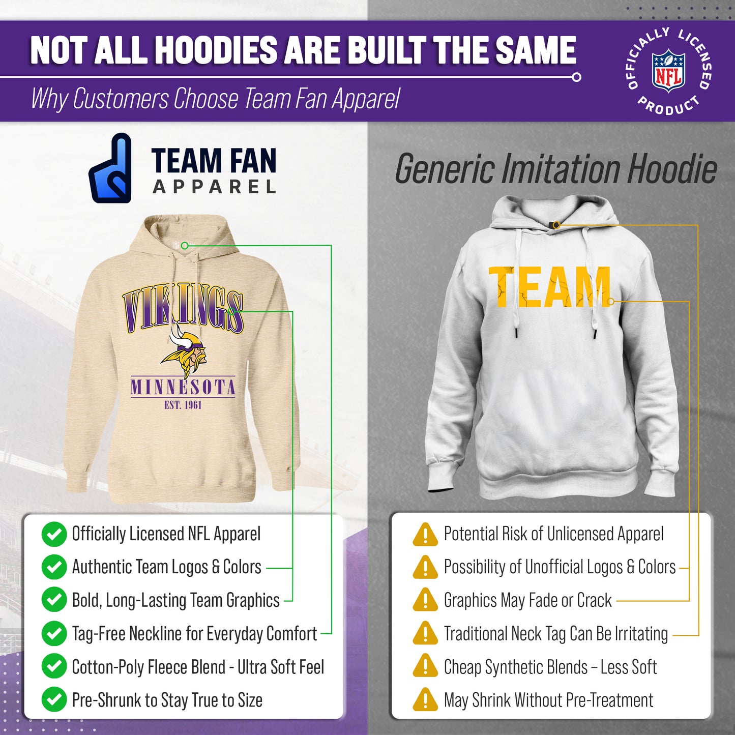 Minnesota Vikings Ladies NFL Starstruck Fleece Pullover Hooded Sweatshirt - Cream