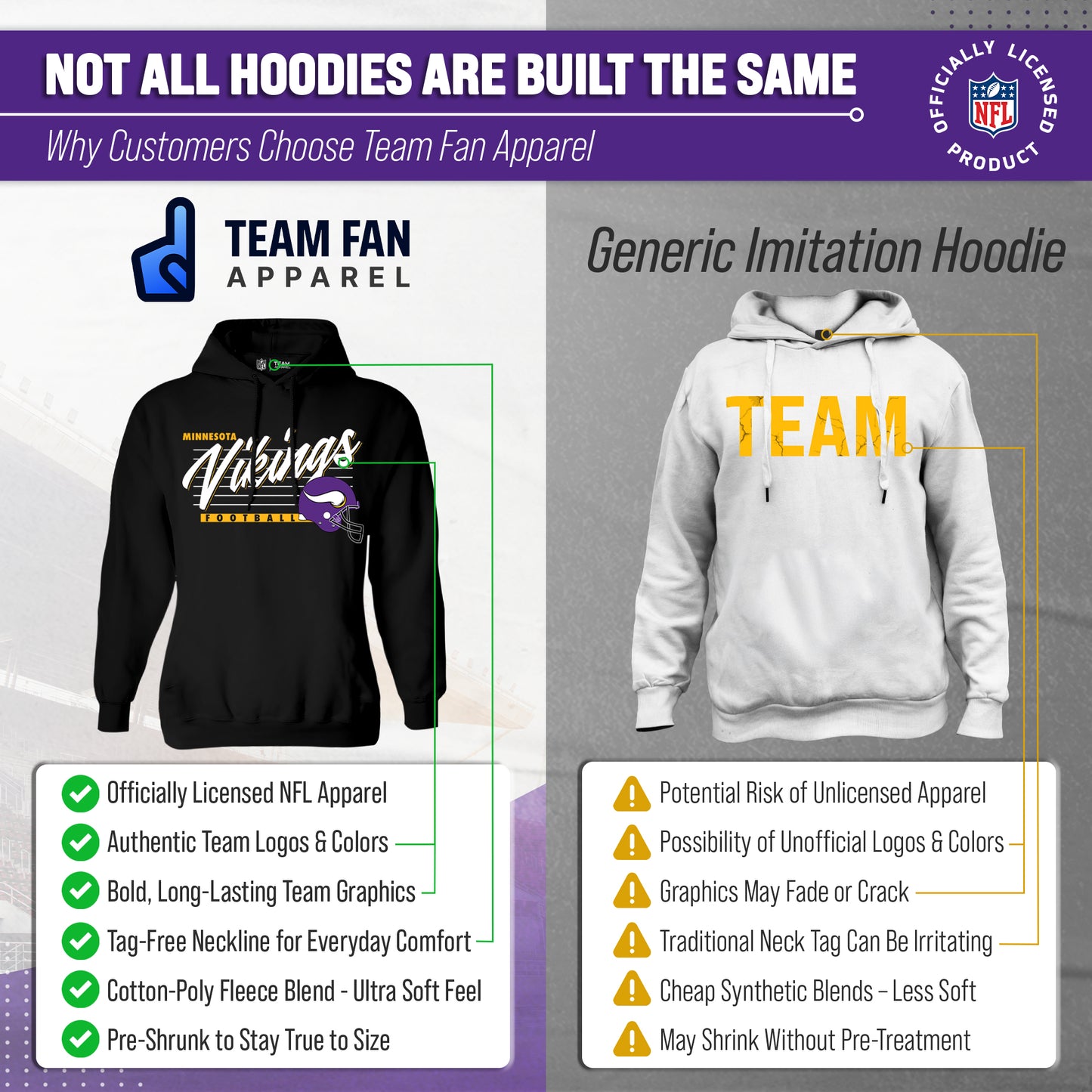Minnesota Vikings Ladies NFL Scrimmage Line Fleece Pullover Hooded Sweatshirt - Black