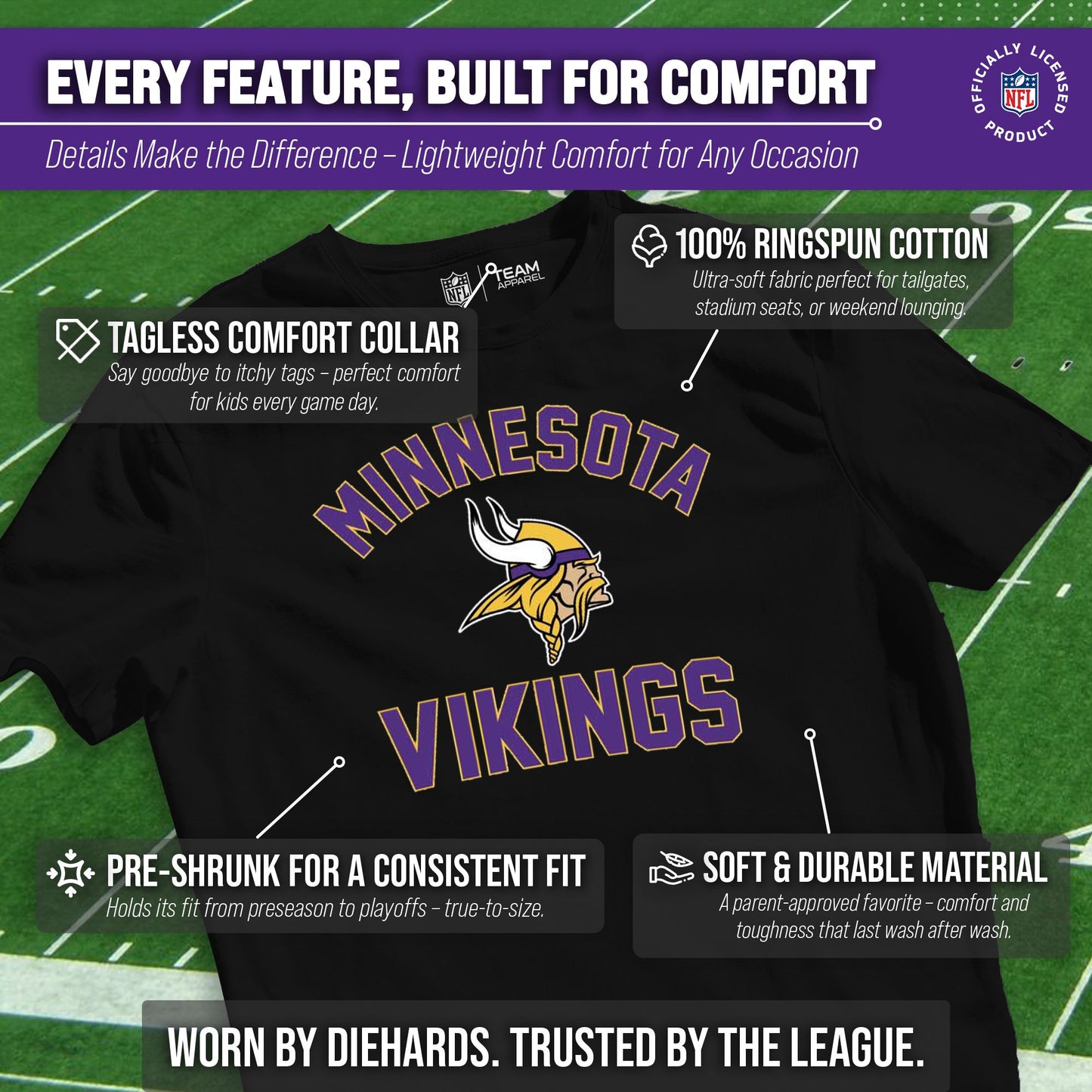 Minnesota Vikings NFL Youth Gameday Football T-Shirt - Black