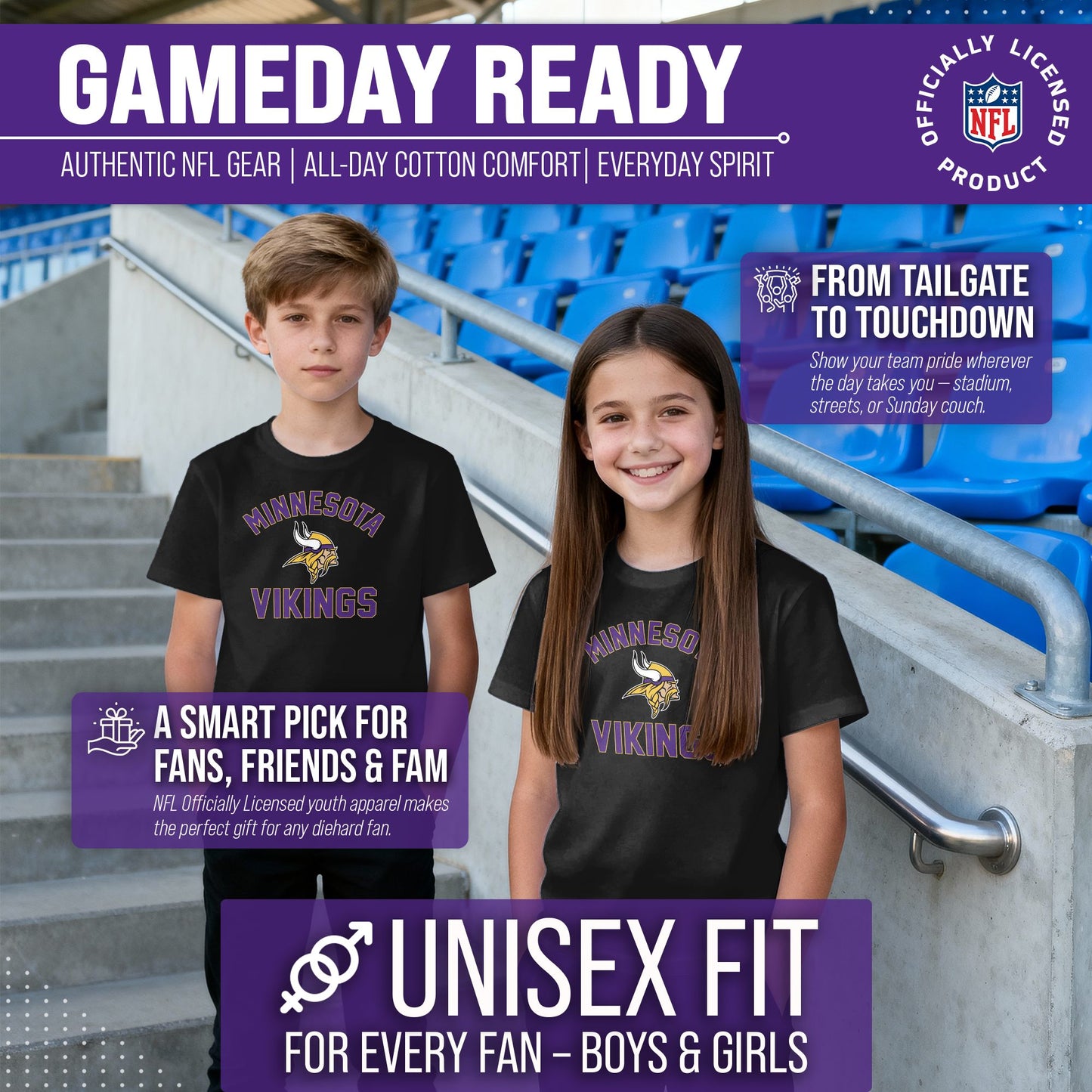 Minnesota Vikings NFL Youth Gameday Football T-Shirt - Black