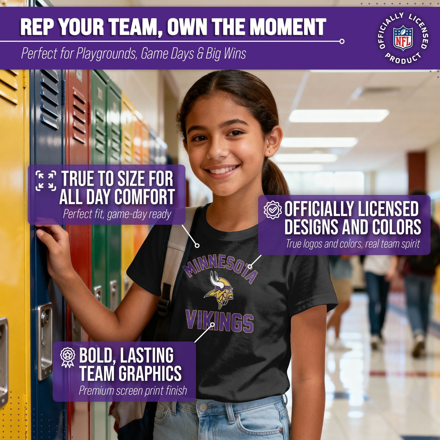 Minnesota Vikings NFL Youth Gameday Football T-Shirt - Black