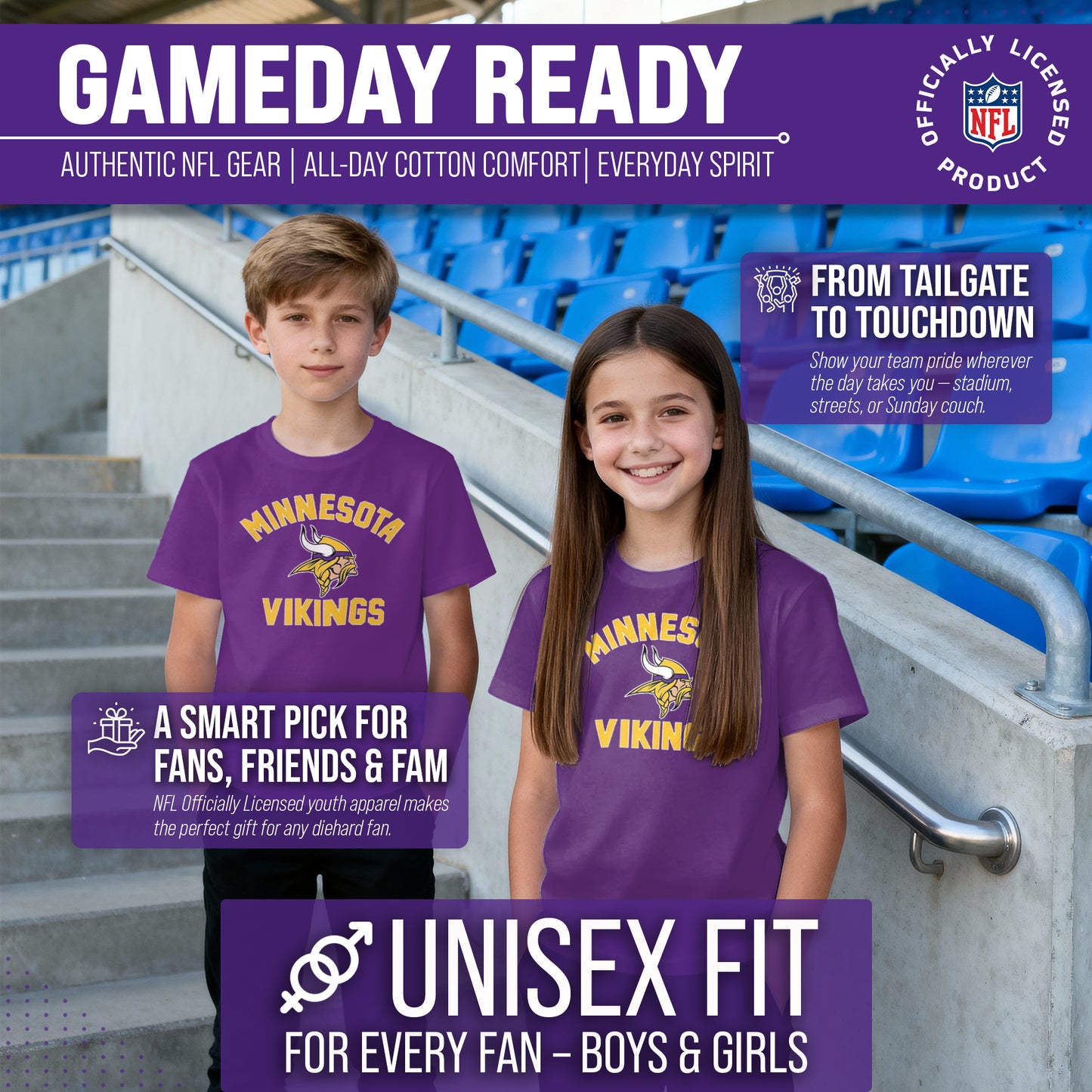 Minnesota Vikings NFL Youth Gameday Football T-Shirt - Purple
