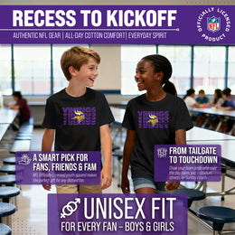 Minnesota Vikings NFL Youth Repeating Logo Football T-Shirt Unisex Tag Free Comfortable - Black