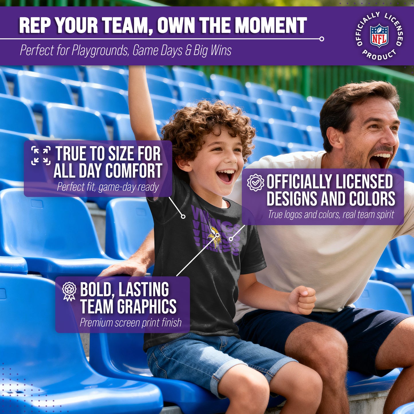 Minnesota Vikings NFL Youth Repeating Logo Football T-Shirt Unisex Tag Free Comfortable - Black