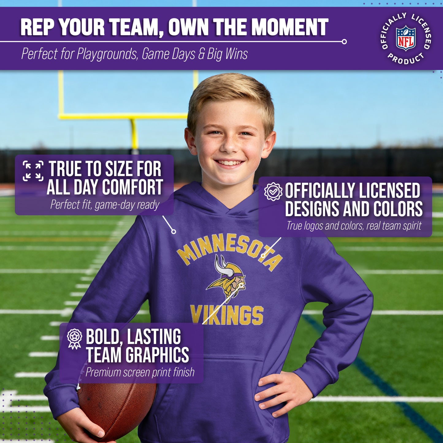 Minnesota Vikings NFL Youth Gameday Hooded Sweatshirt - Purple
