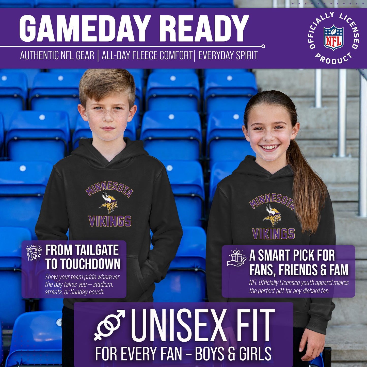 Minnesota Vikings NFL Youth Gameday Hooded Sweatshirt - Black