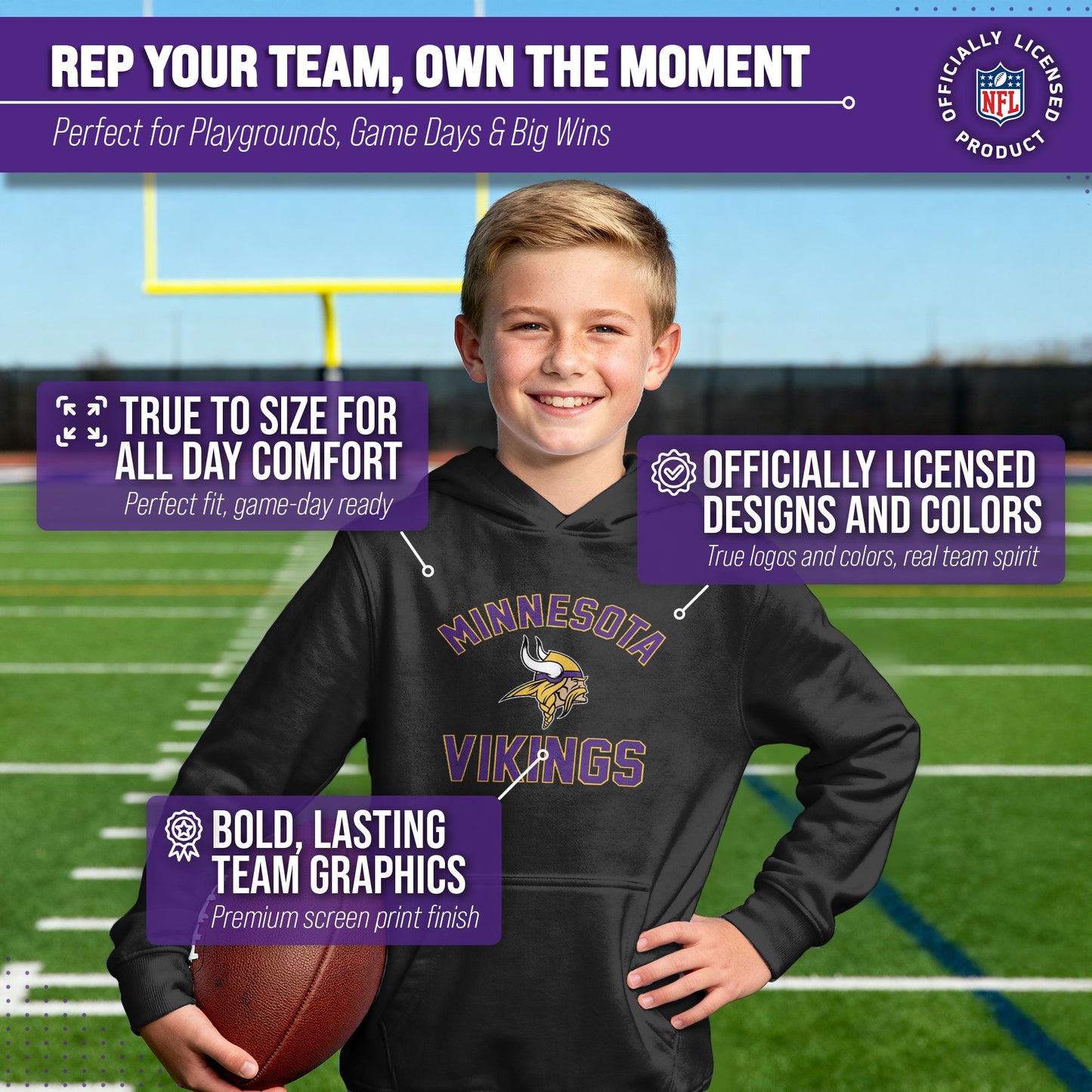 Minnesota Vikings NFL Youth Gameday Hooded Sweatshirt - Black