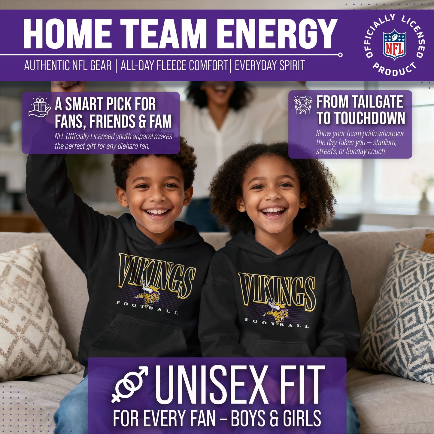 Minnesota Vikings NFL Youth Overtime Blueprint Football Fleece Hooded Sweatshirt - Black