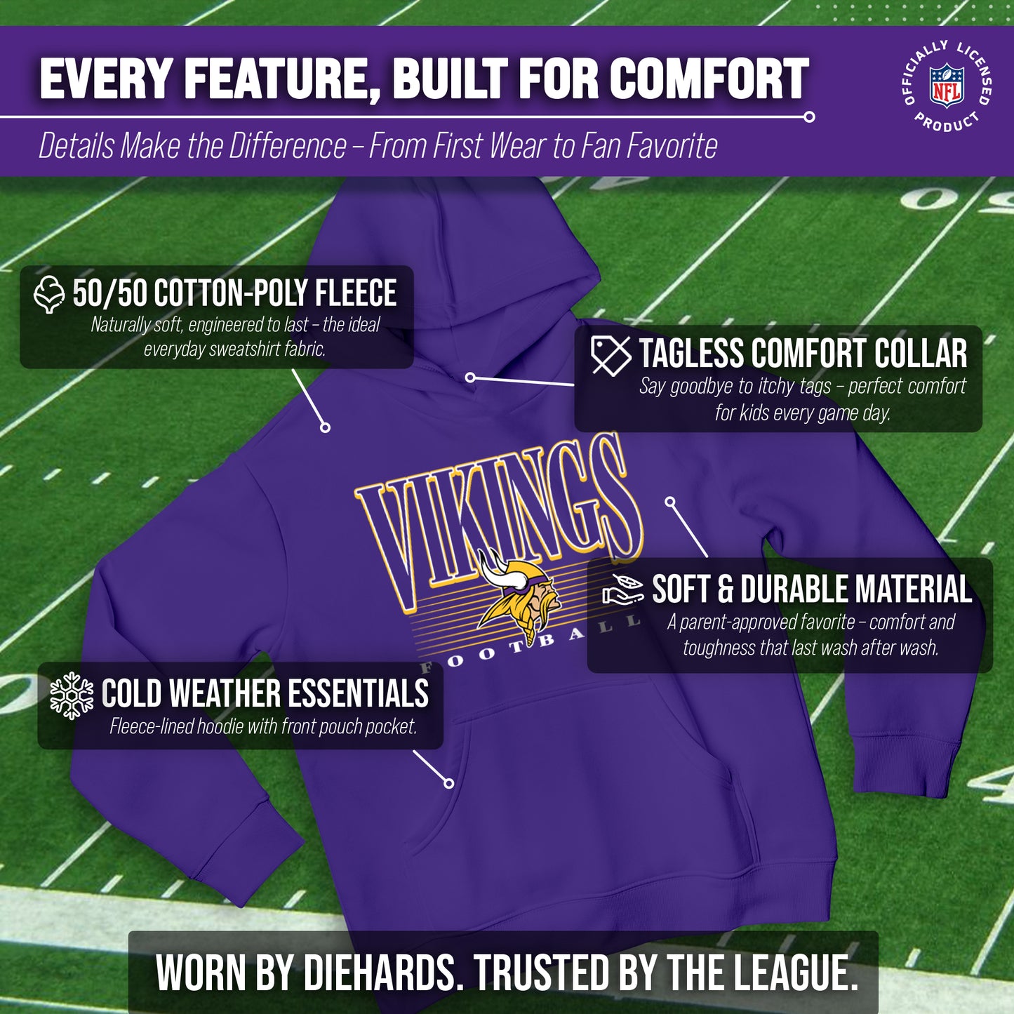 Minnesota Vikings NFL Youth Overtime Blueprint Football Fleece Hooded Sweatshirt - Purple