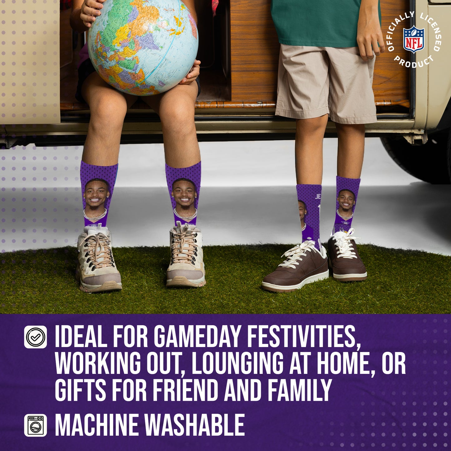 Minnesota Vikings NFL Youth Roster Player Crew Socks - Purple