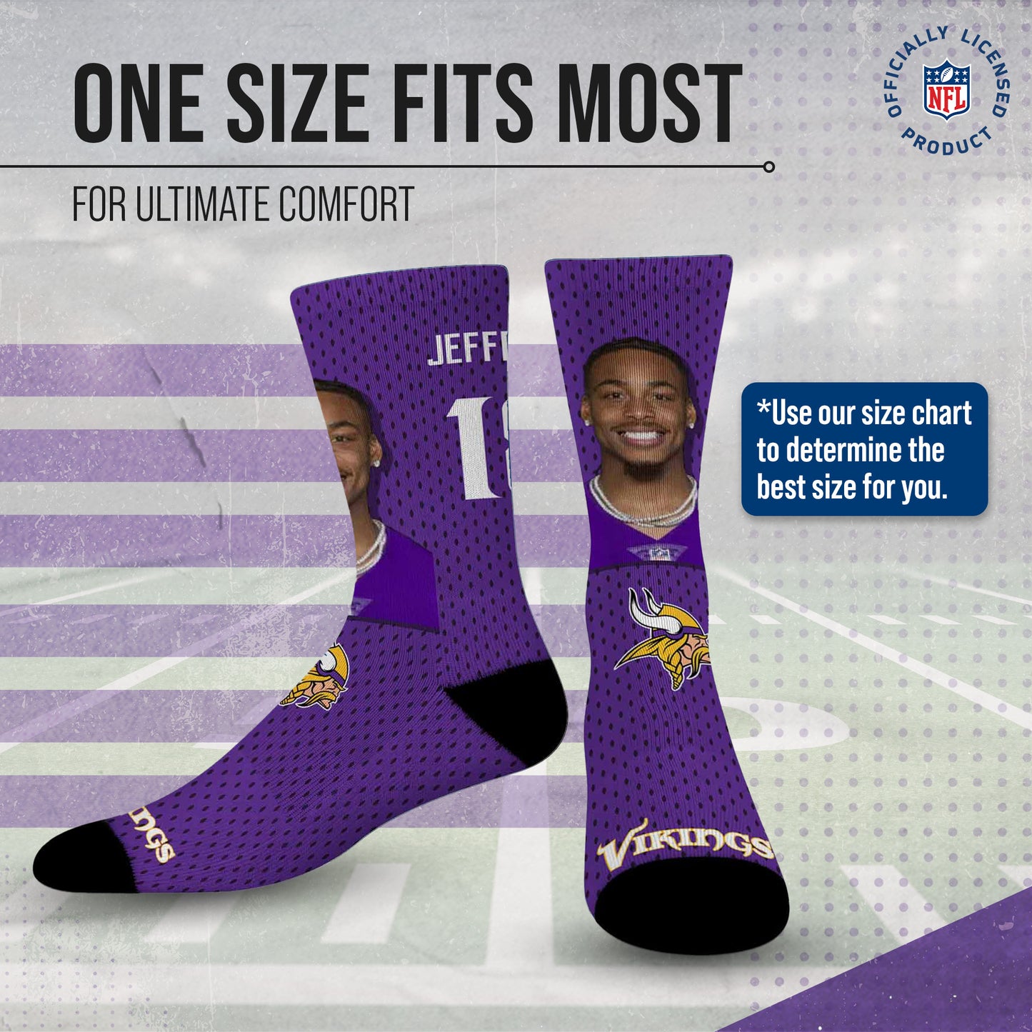 Minnesota Vikings NFL Youth Roster Player Crew Socks - Purple