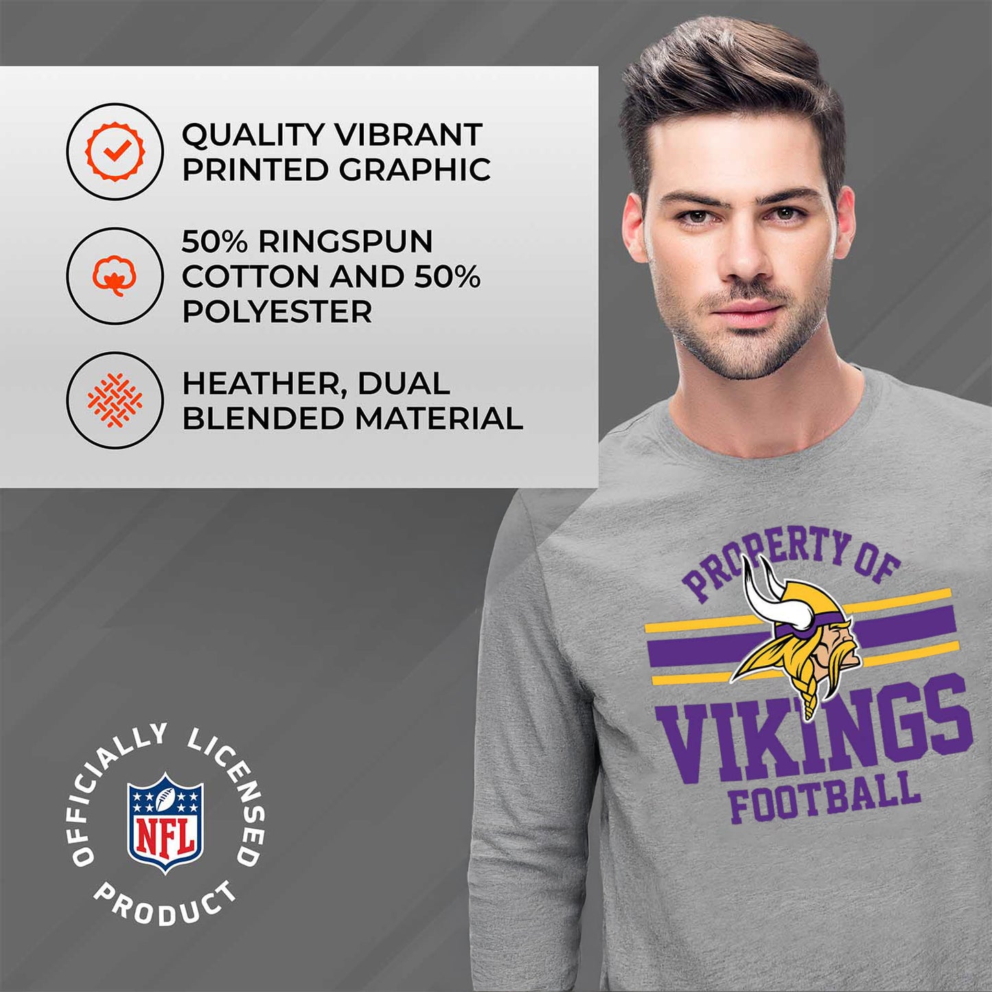 Minnesota Vikings NFL Adult Property Of Long SleeveT Shirt - Sport Gray