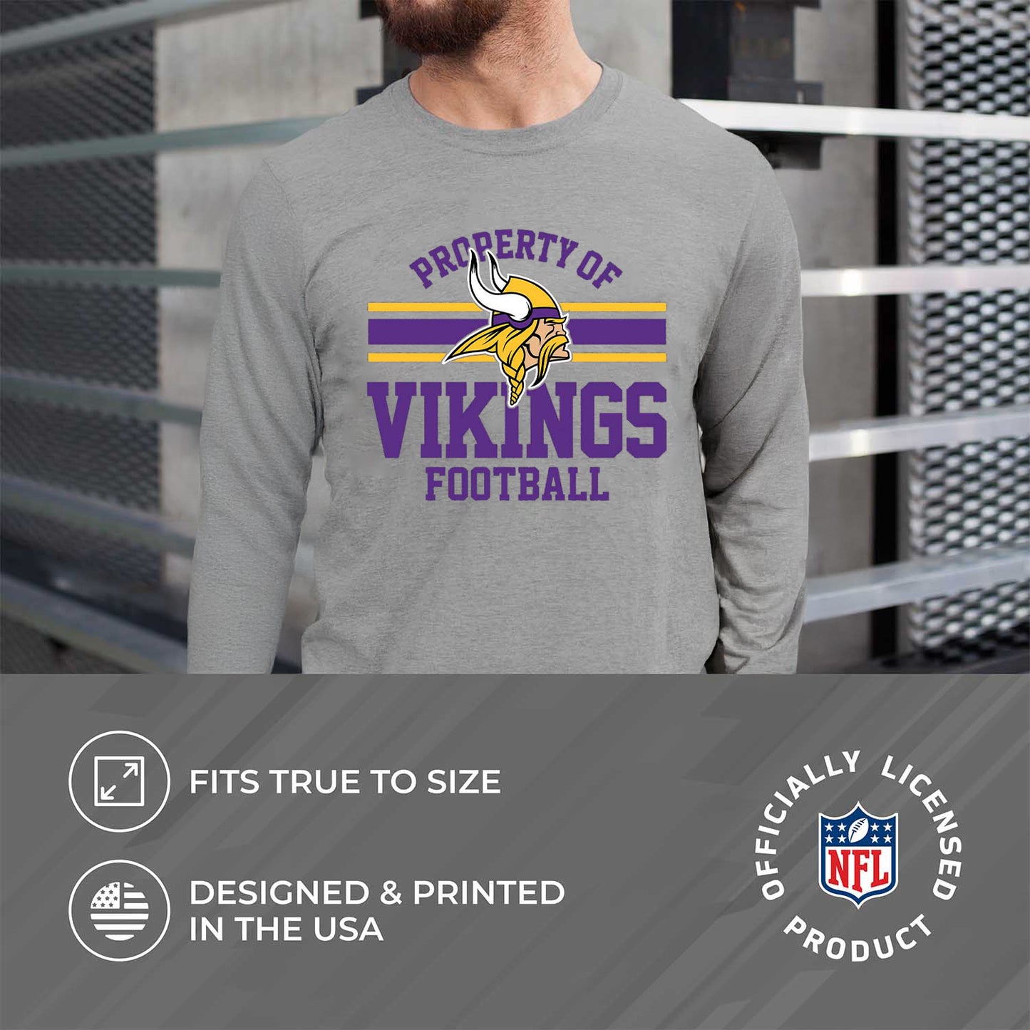 Minnesota Vikings NFL Adult Property Of Long SleeveT Shirt - Sport Gray