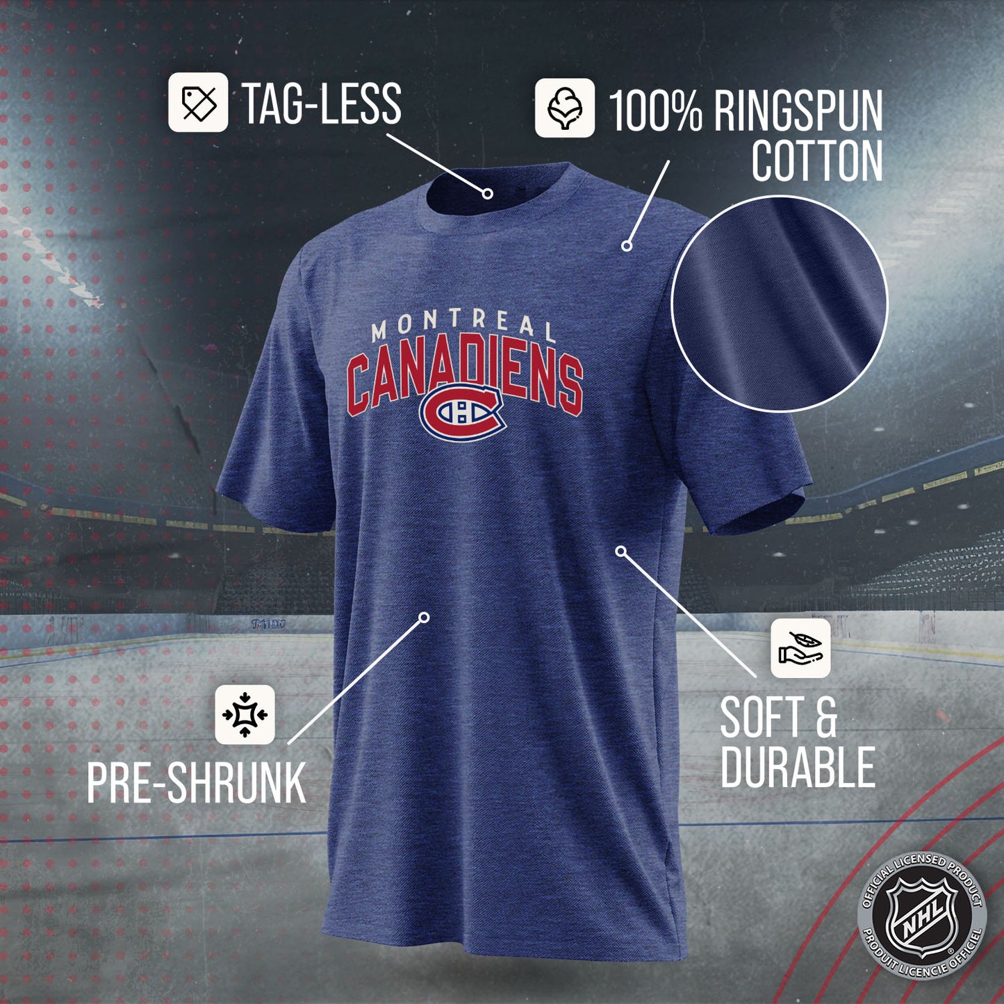 Montreal Canadiens NHL Adult Powerplay Heathered Unisex T-Shirt - Navy