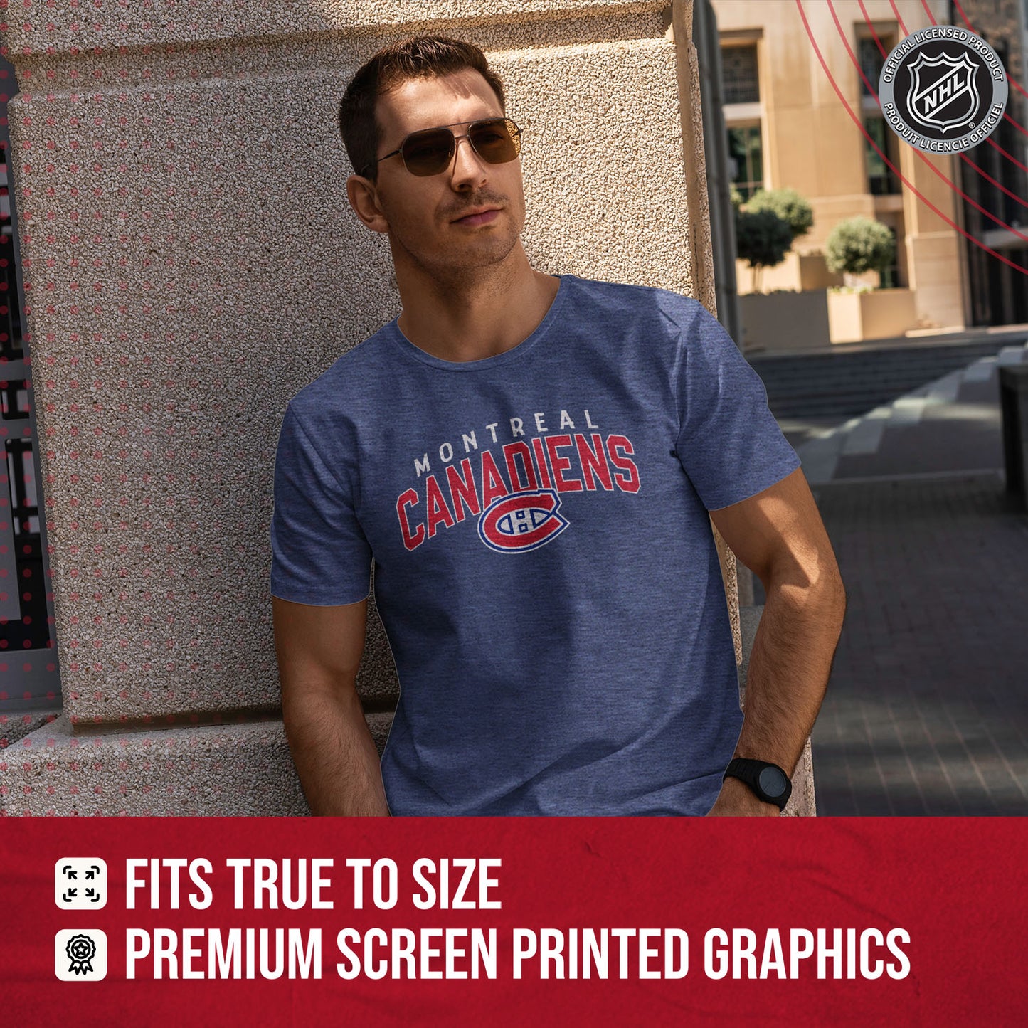 Montreal Canadiens NHL Adult Powerplay Heathered Unisex T-Shirt - Navy