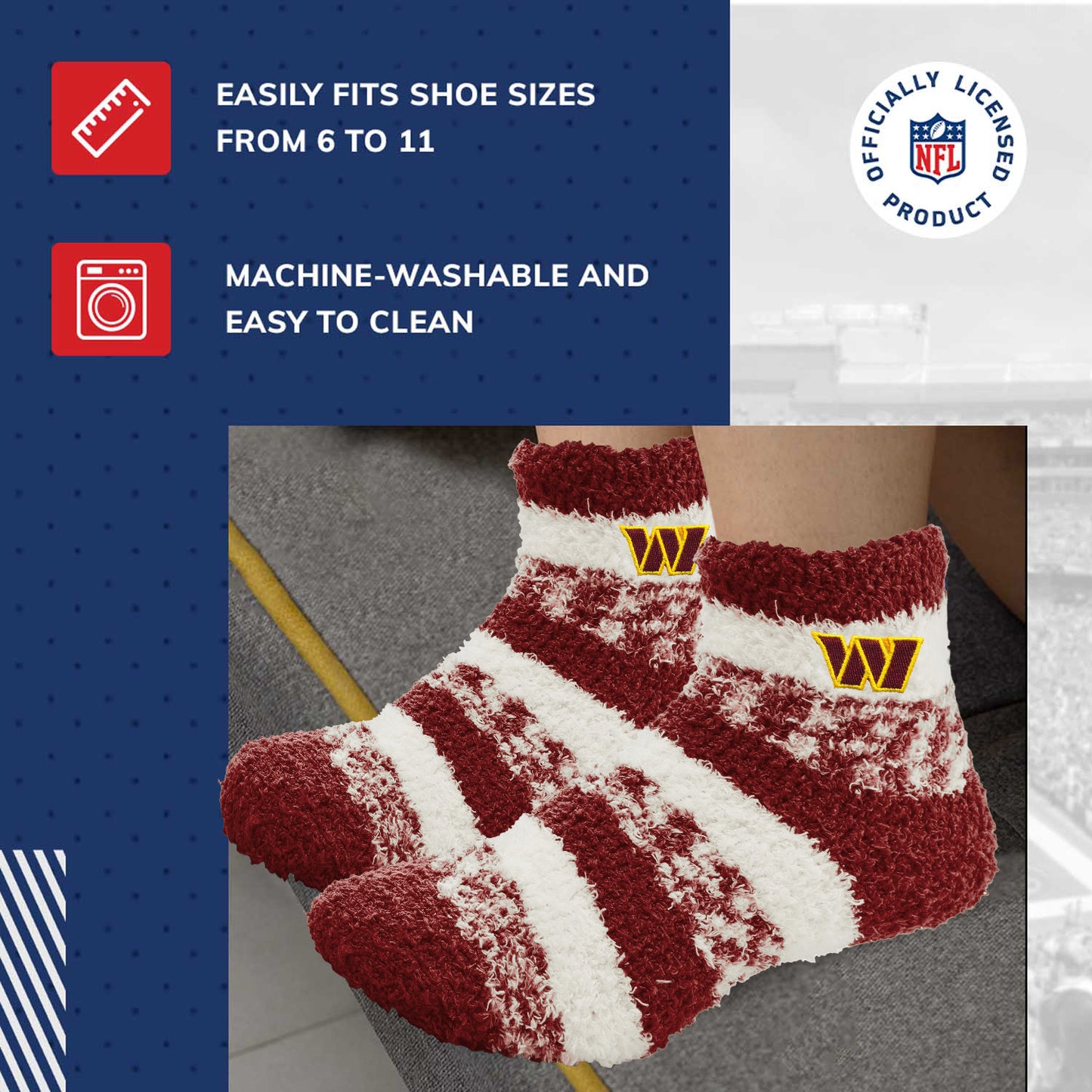 Washington Commanders NFL Cozy Soft Slipper Socks - Black