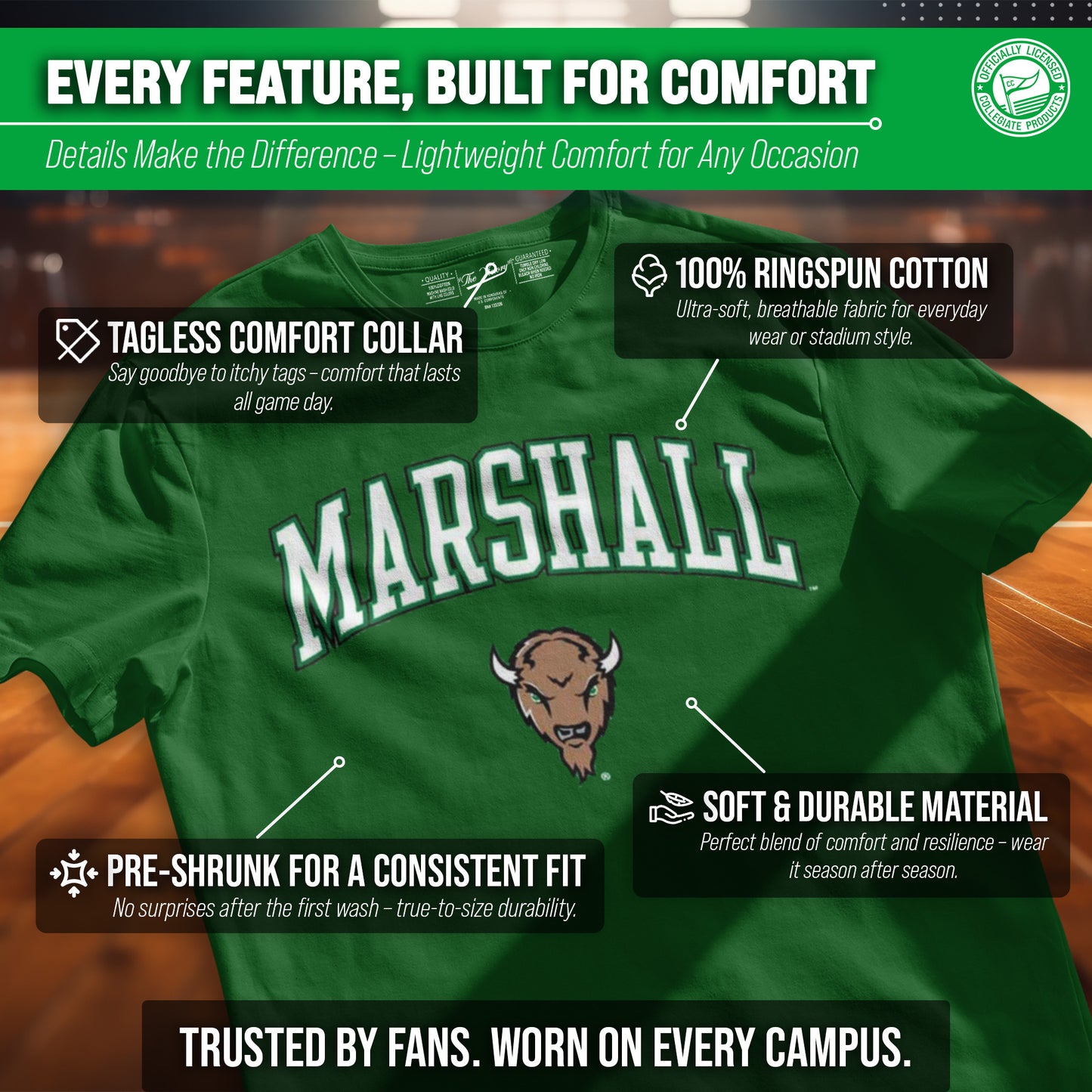 Marshall Thundering Herd NCAA Adult Gameday Cotton T-Shirt - Green