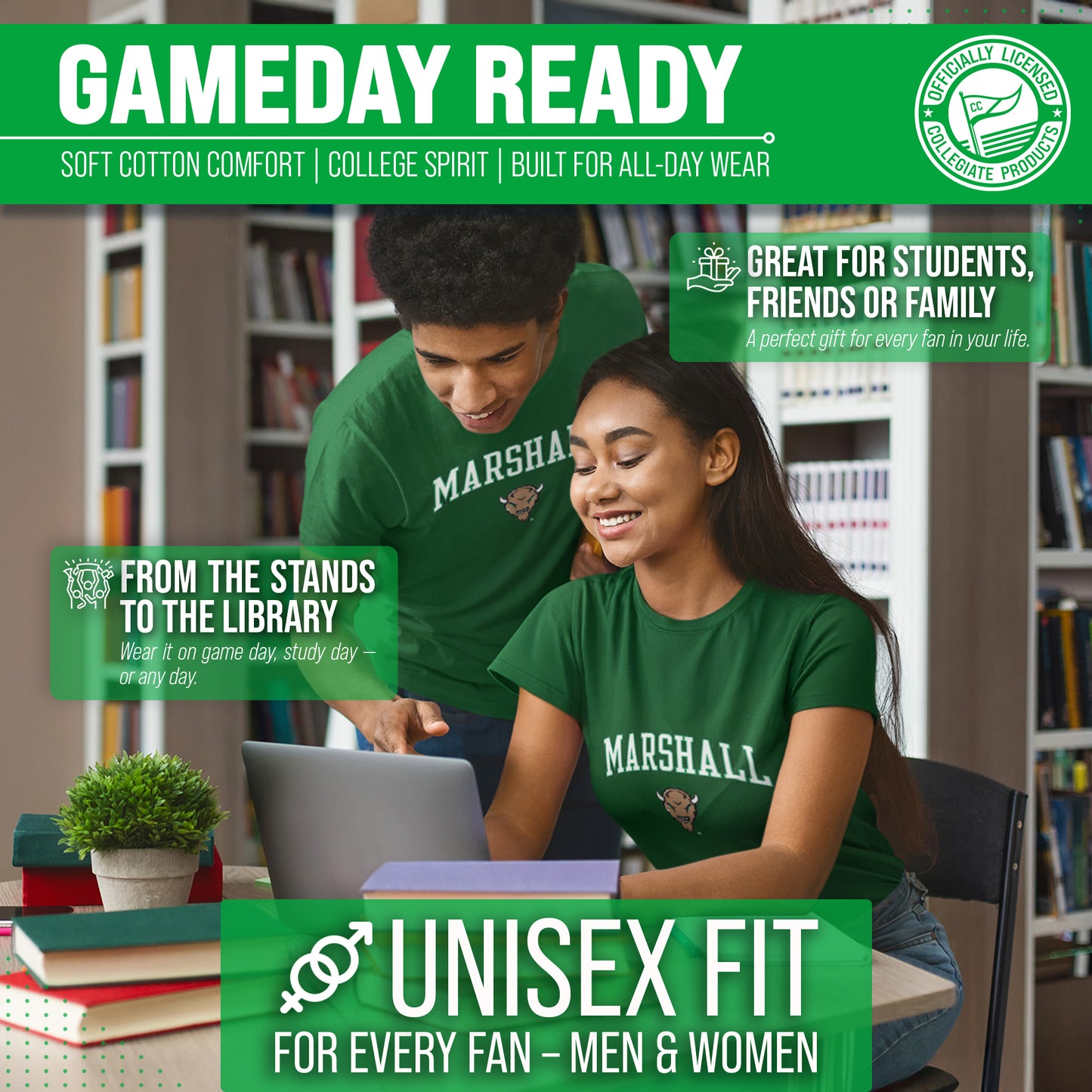 Marshall Thundering Herd NCAA Adult Gameday Cotton T-Shirt - Green