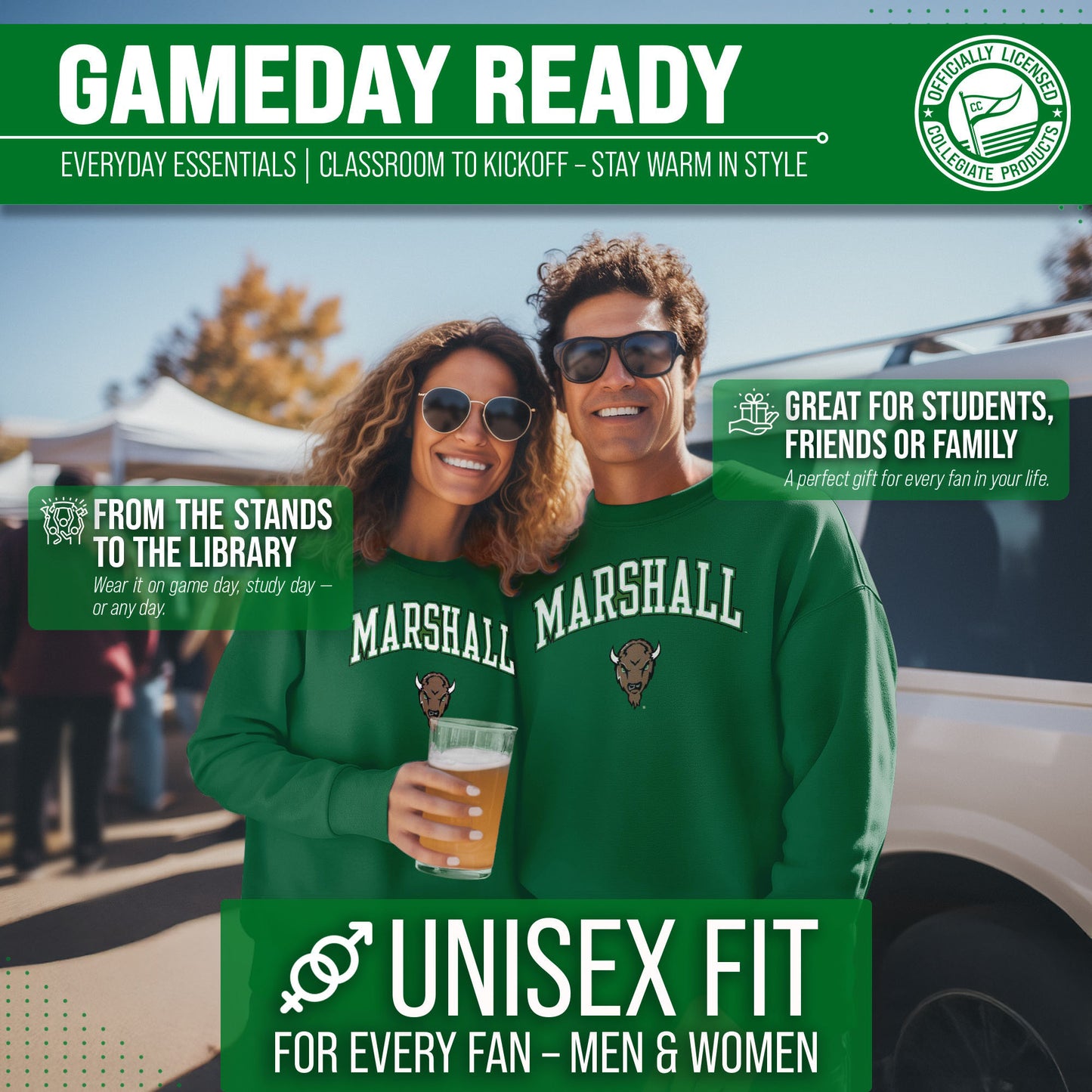 Marshall Thundering Herd Adult Arch & Logo Soft Style Gameday Crewneck Sweatshirt - Green