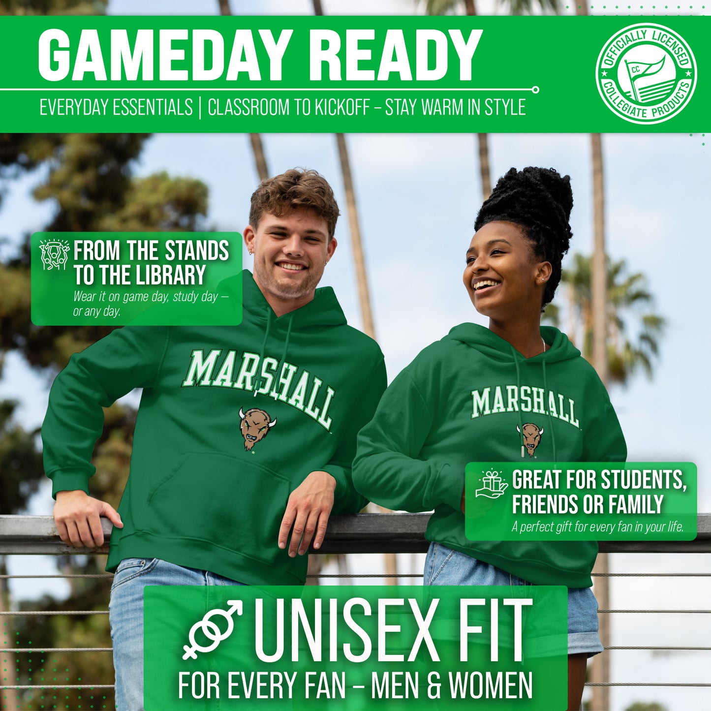 Marshall Thundering Herd Adult Arch & Logo Soft Style Gameday Hooded Sweatshirt - Green