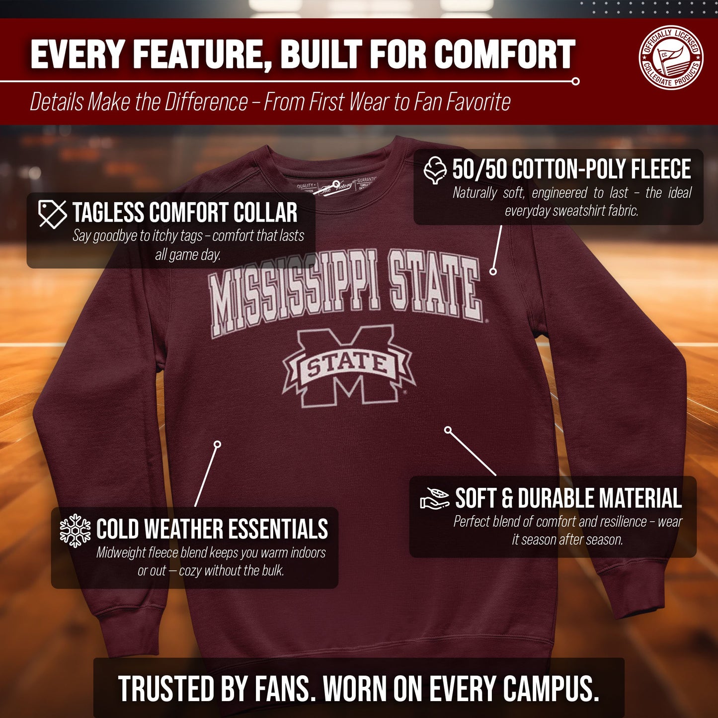 Mississippi State Bulldogs Adult Arch & Logo Soft Style Gameday Crewneck Sweatshirt - Team Color