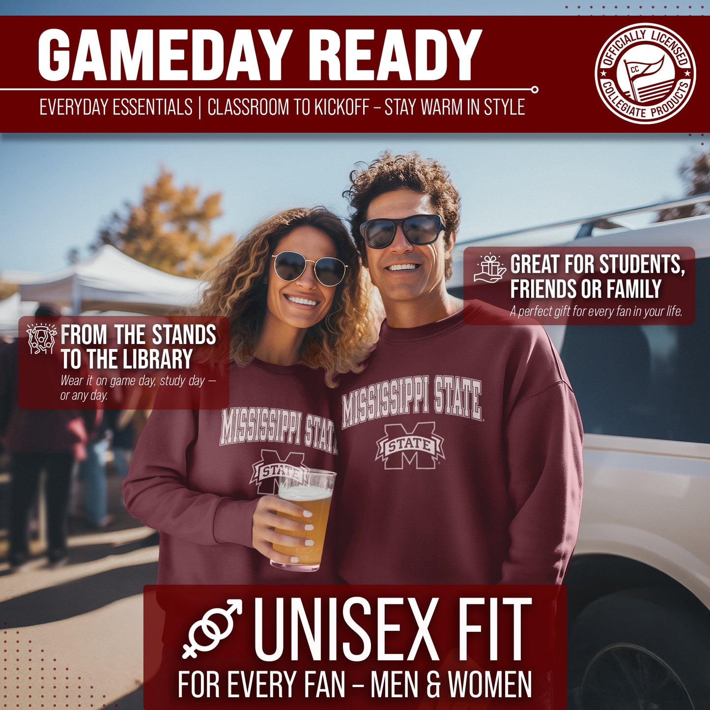 Mississippi State Bulldogs Adult Arch & Logo Soft Style Gameday Crewneck Sweatshirt - Team Color