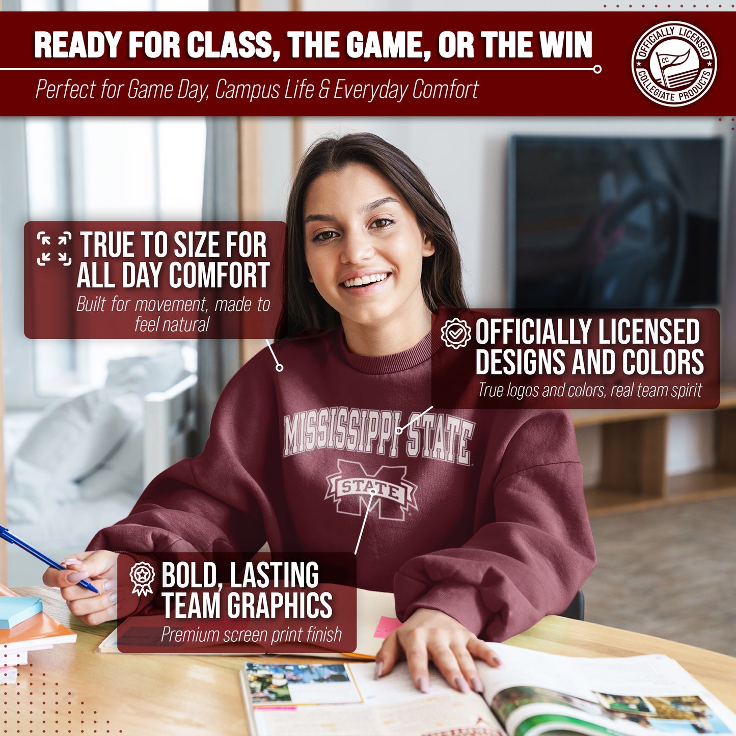 Mississippi State Bulldogs Adult Arch & Logo Soft Style Gameday Crewneck Sweatshirt - Team Color