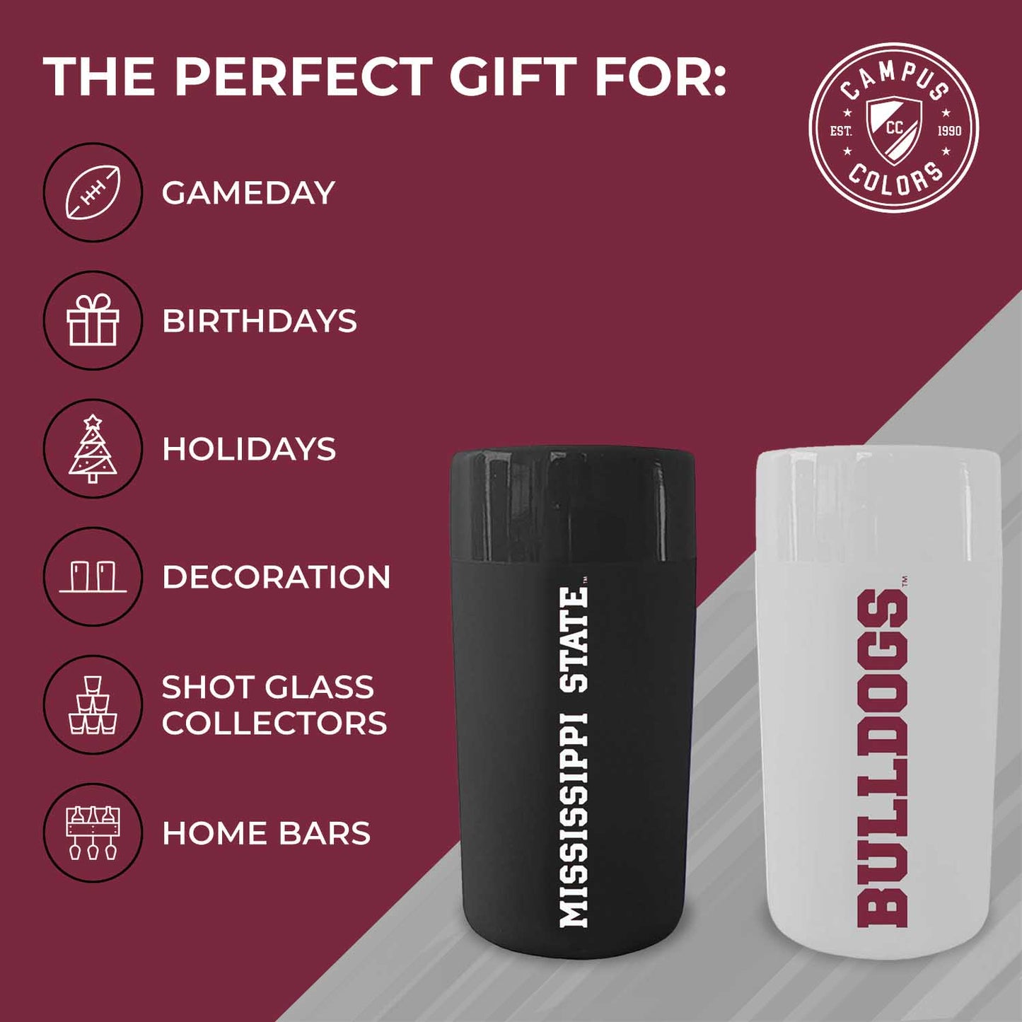Mississippi State Bulldogs College and University 2-Pack Shot Glasses - Team Color
