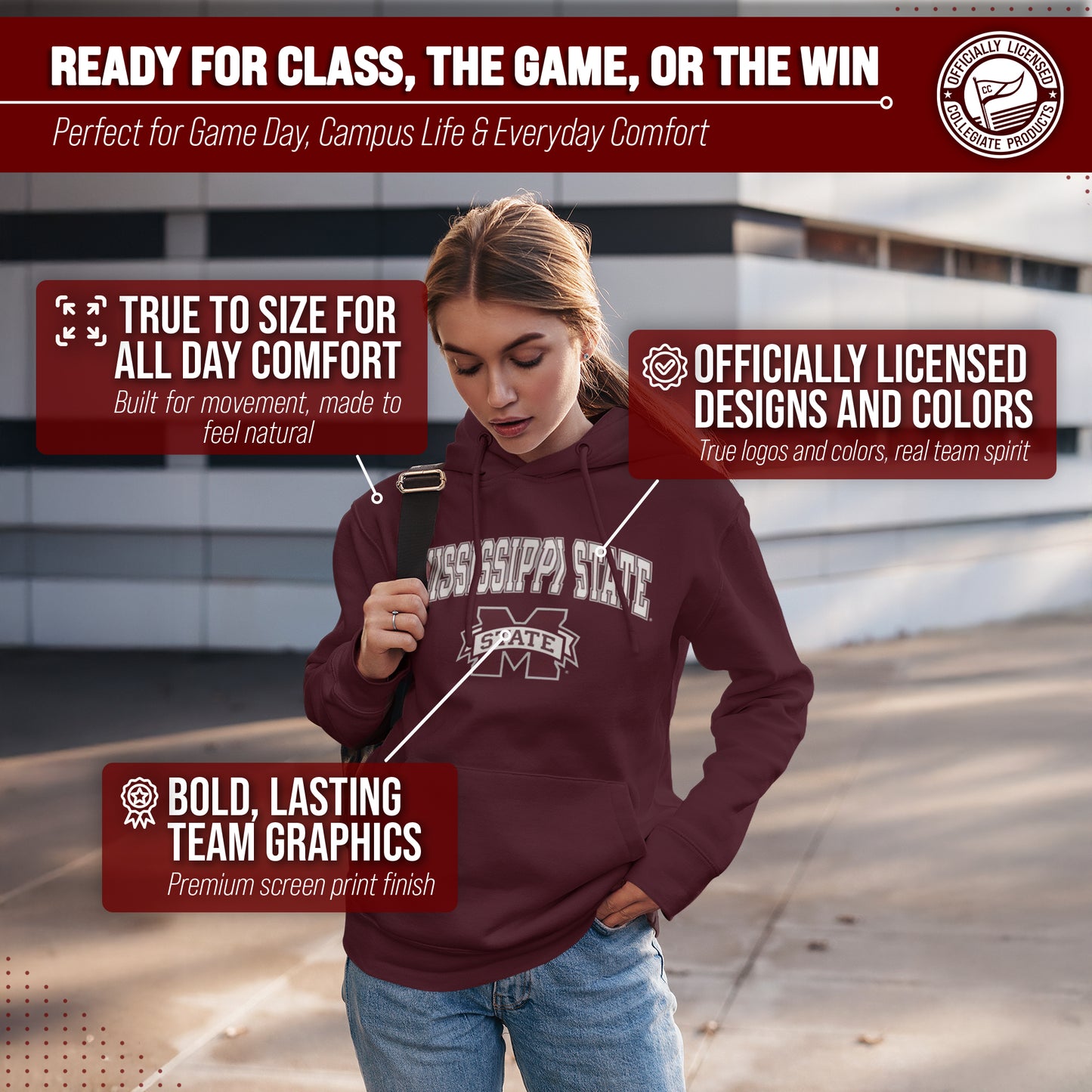 Mississippi State Bulldogs Adult Arch & Logo Soft Style Gameday Hooded Sweatshirt - Team Color