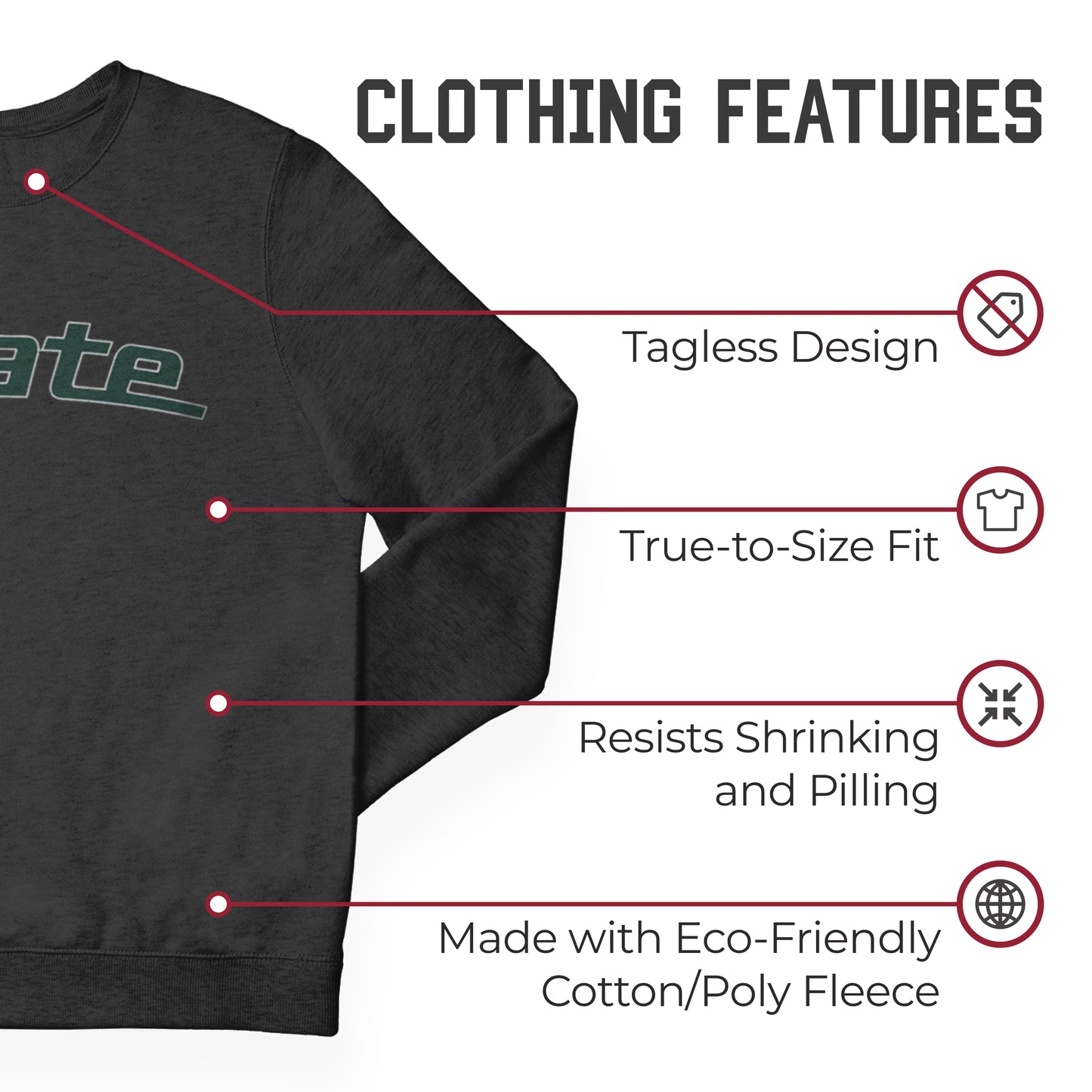 Michigan State Spartans NCAA Adult Charcoal Crewneck Fleece Sweatshirt - Charcoal