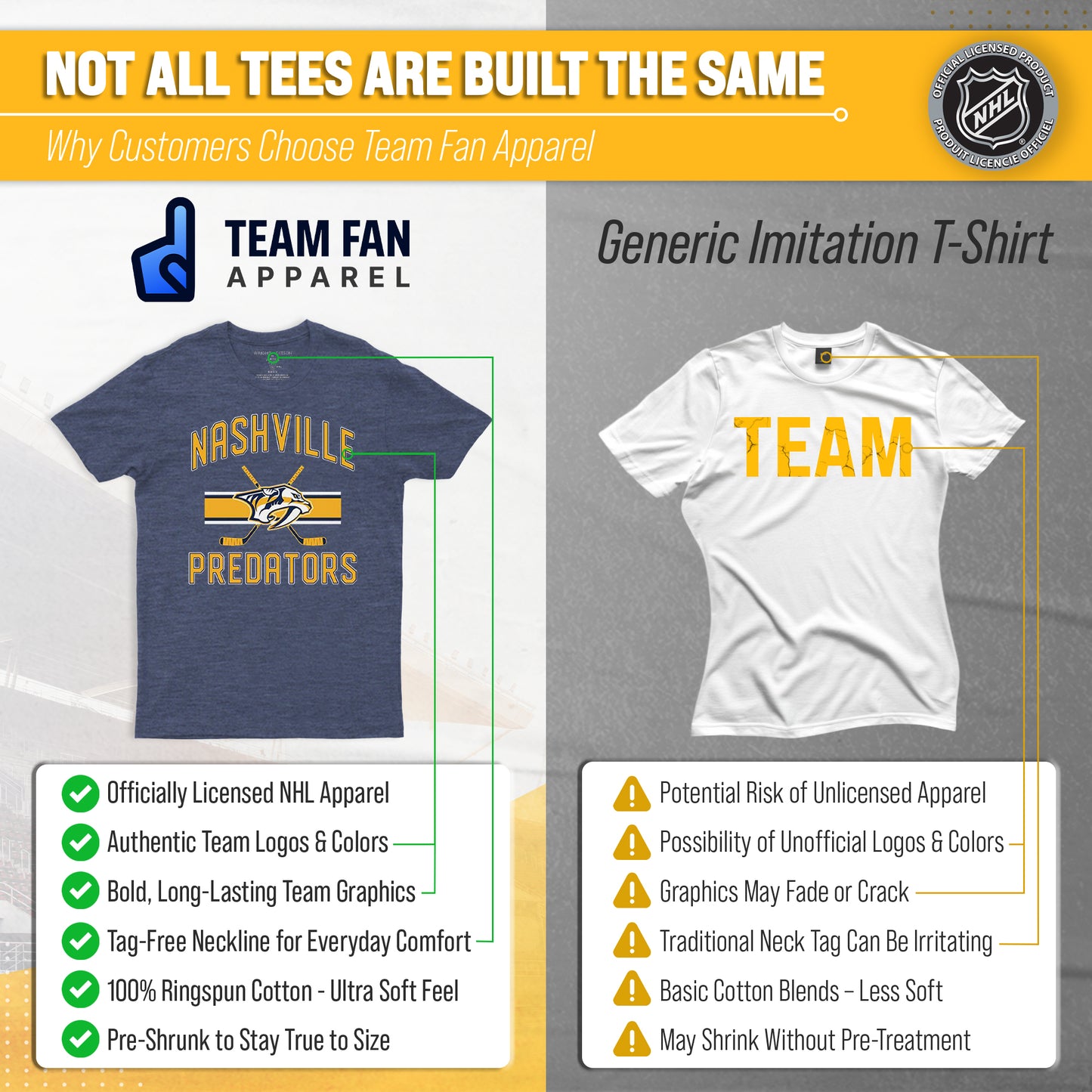 Nashville Predators NHL Adult Faceoff Tag-Less T-Shirt - Navy