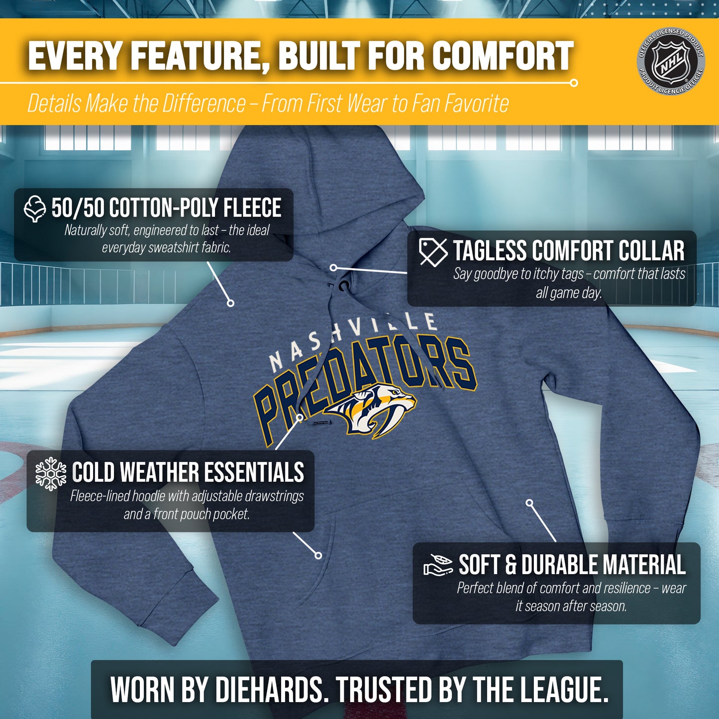 Nashville Predators NHL Adult Unisex Powerplay Hooded Sweatshirt - Navy