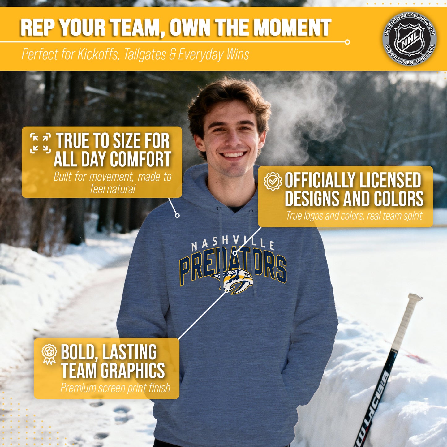 Nashville Predators NHL Adult Unisex Powerplay Hooded Sweatshirt - Navy